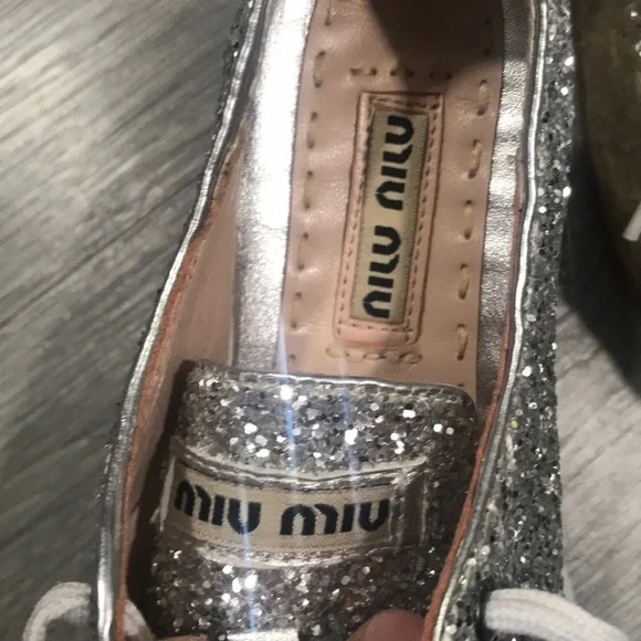 Miu Miu Silver Glitter Metallic Espadrille Sneakerssize 6